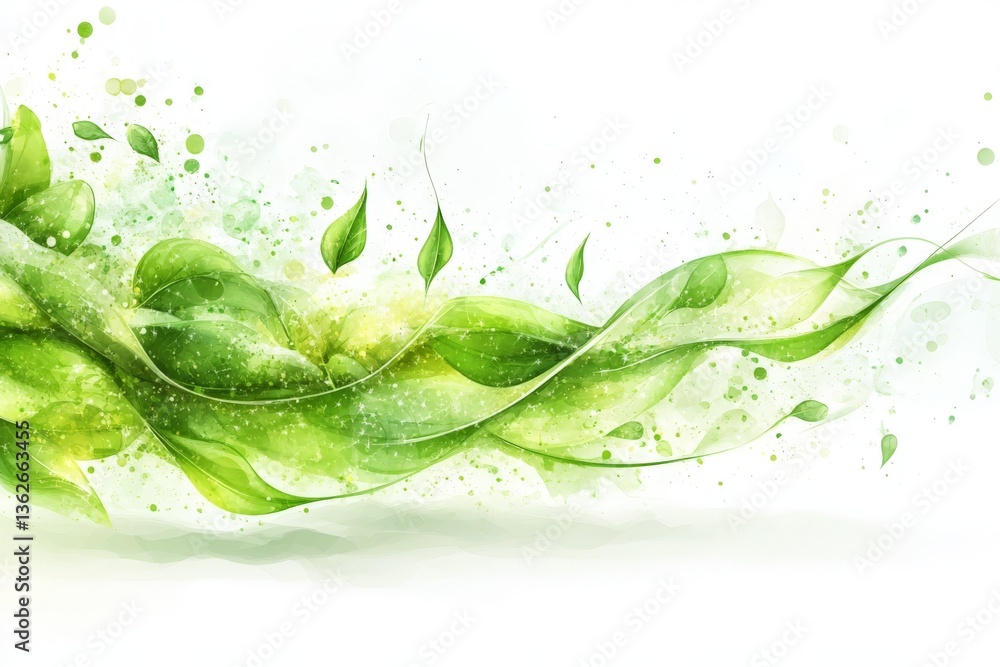 Poster green swirling leaves and abstract nature elements create a vibrant and refreshing background design