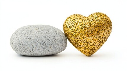 Obraz premium Mother day treasure devotion. A smooth gray stone sits beside a shiny gold heart, creating a contrast between natural and decorative elements.