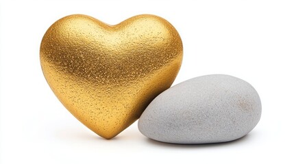 Obraz premium Mother day treasure devotion. A golden heart-shaped object sits beside a smooth gray stone, creating a striking contrast between love and simplicity.