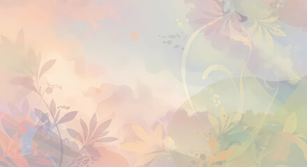 Soft pastel floral watercolor background with leaves art