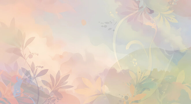 Soft pastel floral watercolor background with leaves art