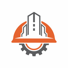 Construction Helmet with Building Gear Logo vector design.
