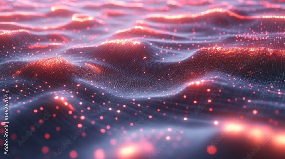 Poster abstract digital waveform: glowing red and pink data flow