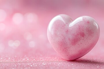 Obraz premium Beautiful pink heart-shaped decoration resting on a soft glittery surface creating a romantic atmosphere