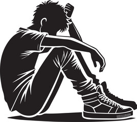 Fototapeta premium sad man vector, silhouette man vector, sad man vector isolated on white background