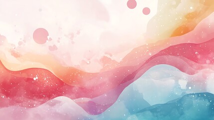 Abstract watercolor background with flowing gradient waves in pink, orange, and blue with a dreamy and ethereal effect