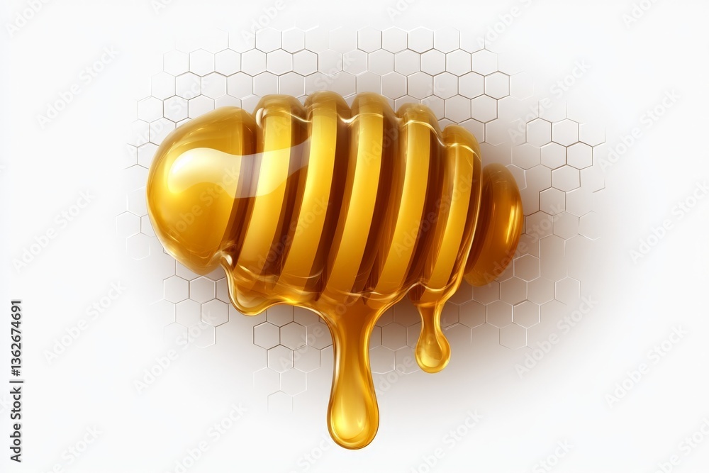 Poster Golden honey drips from a honeycomb design creating a smooth and glossy appearance