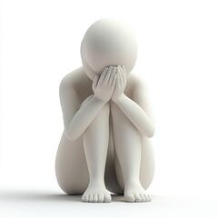 A 3D render of a person sitting alone, head in hands, conveying feelings of sadness and despair.