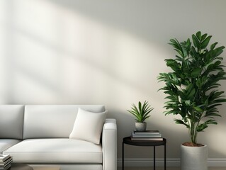 Fototapeta premium Modern Office Corner with Plants and Books, Bright and Inviting