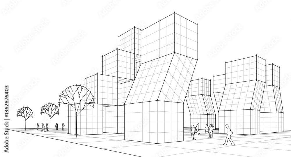 Poster  abstract modular architecture 3d rendering