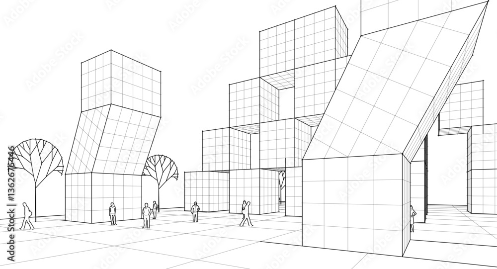 Poster abstract modular architecture 3d rendering
