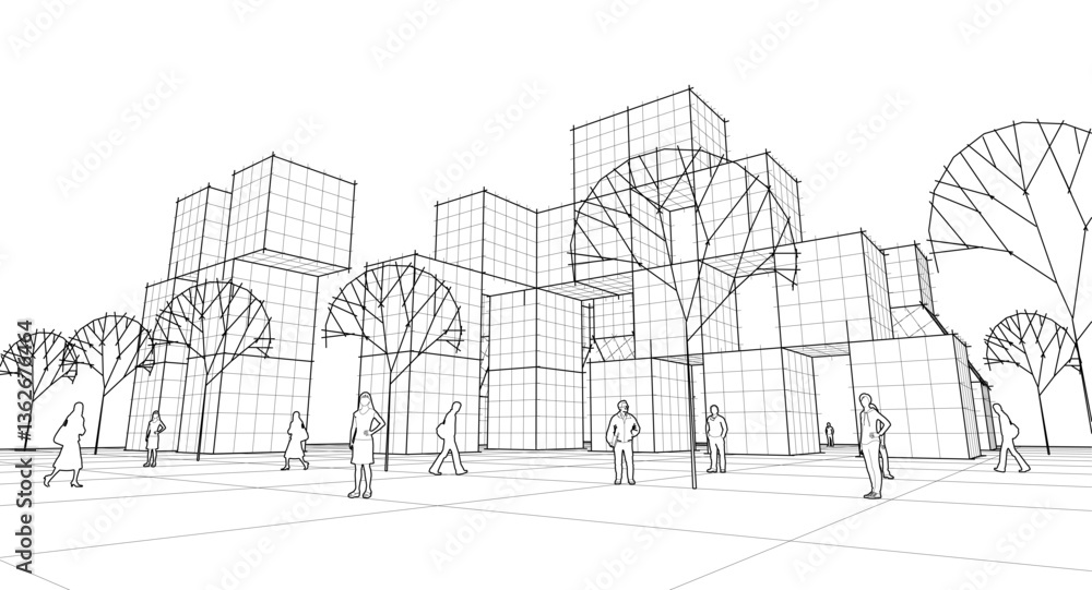 Poster  abstract modular architecture 3d rendering