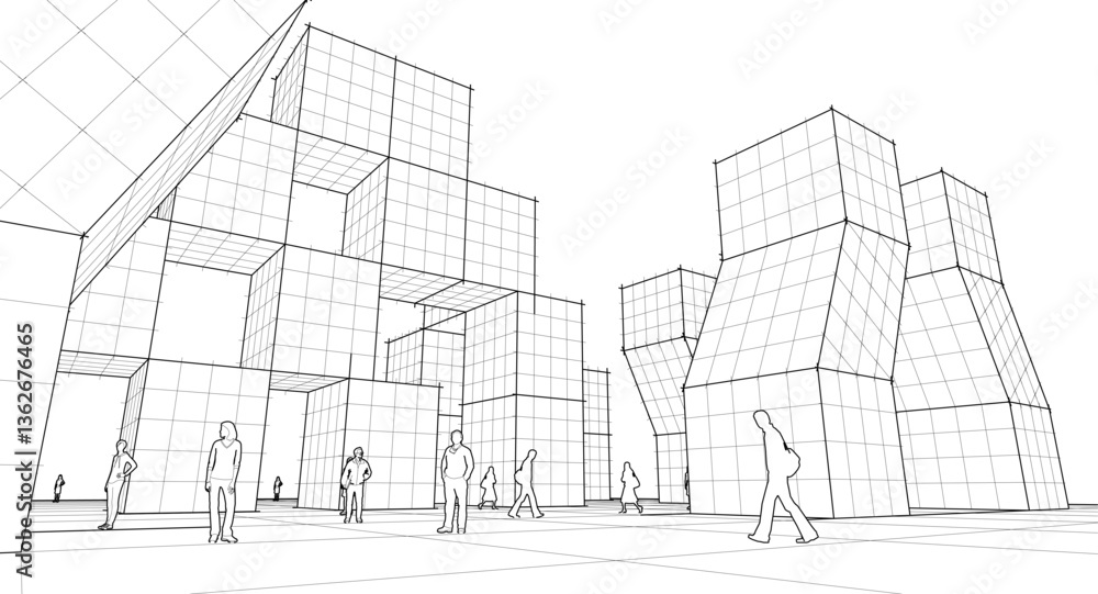 Poster  abstract modular architecture 3d rendering
