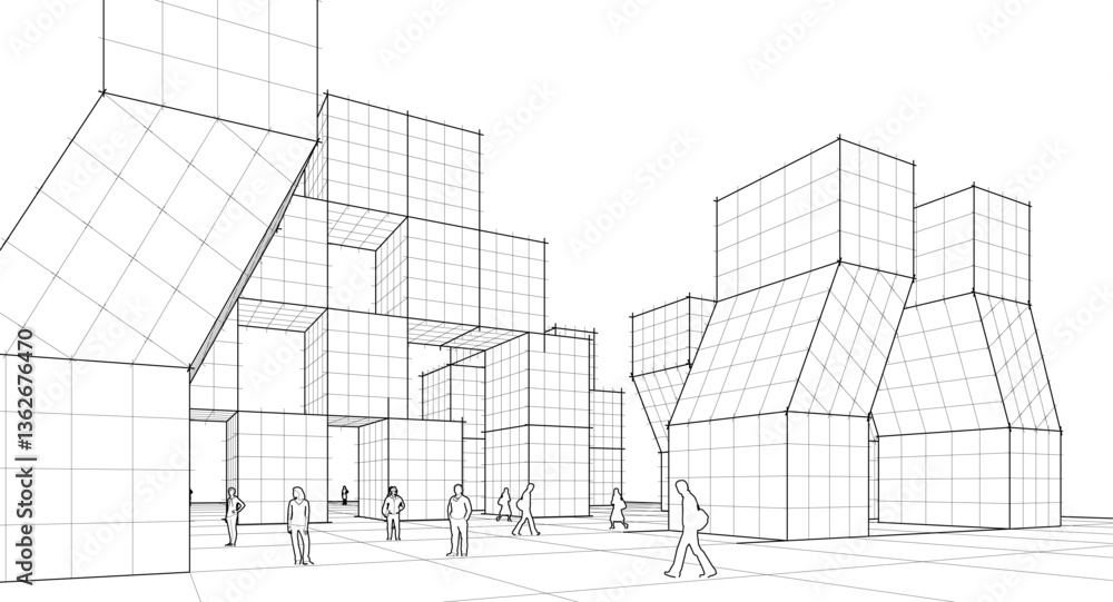 Poster  abstract modular architecture 3d rendering