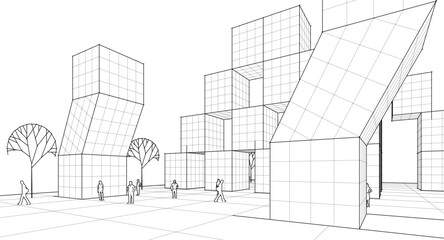  abstract modular architecture 3d rendering