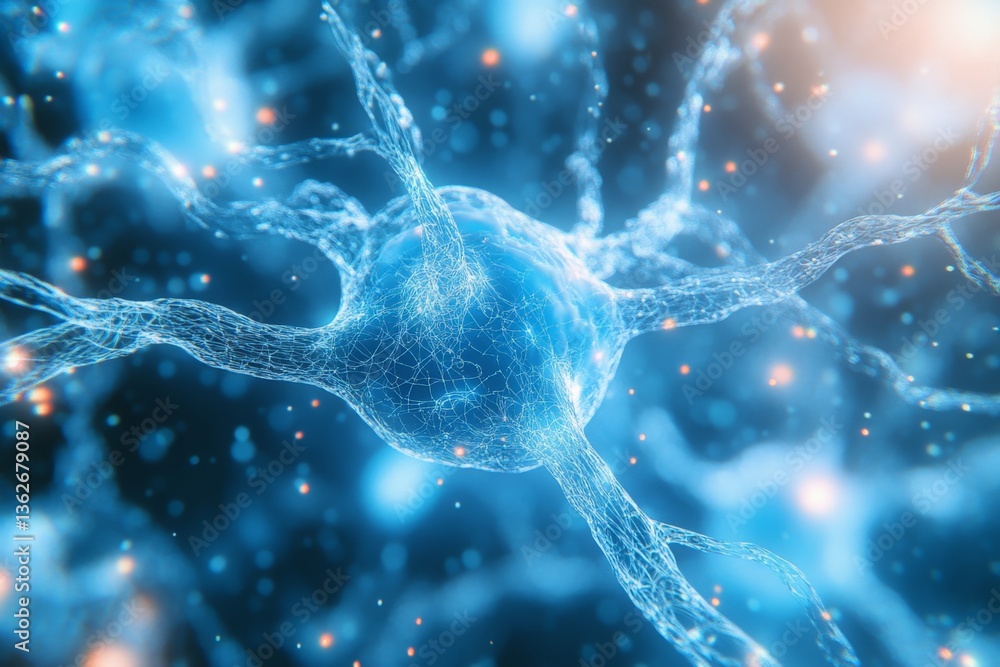 Leinwandbilder intricate details of a neuron illuminated in a deep blue haze, showcasing the complexity of neural c