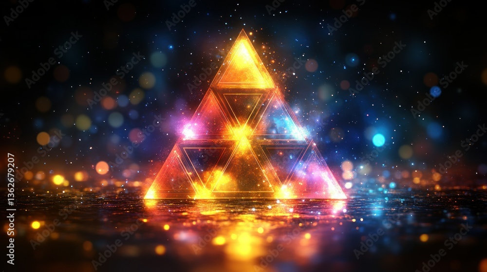 Poster luminous triangular pyramid in a mystical setting