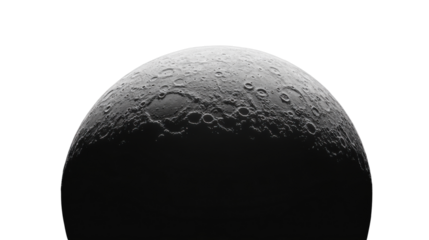 Close-Up View of the Crescent Moon with Detailed Surface Texture, Isolated on a White Background