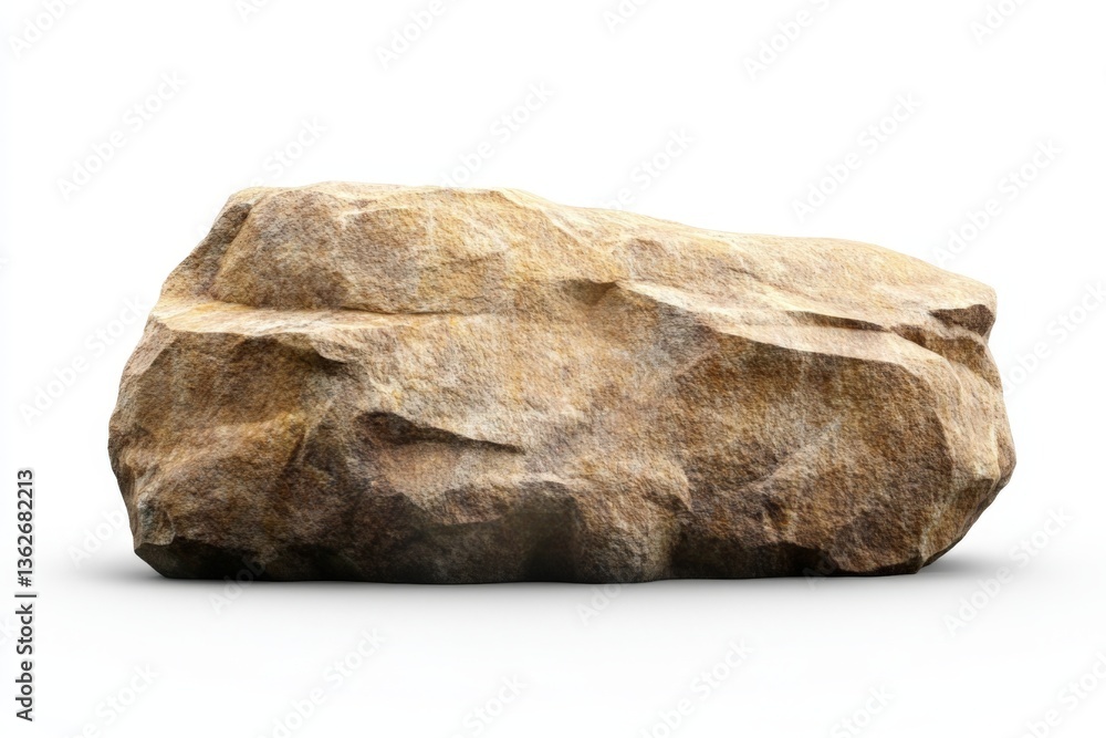 Poster Large natural stone with a rough texture resting on a plain surface in bright light