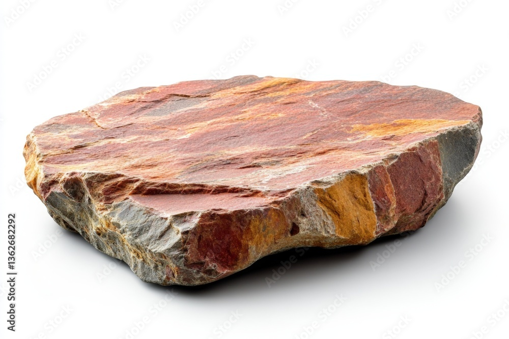 Poster unique multicolored rock with vibrant hues placed on a white background, showcasing natural patterns