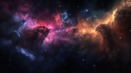 vast universe with nebula and stars, glowing smoke, dark