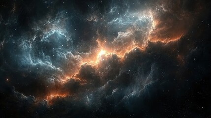 Obraz premium vast universe with nebula and stars, glowing smoke, dark