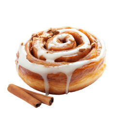 Fototapeta premium fresh cinnamon cinnamon cinnabon with white icing, isolated on a white background 