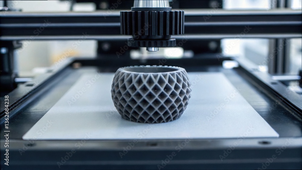 Poster 3D Printed Object on Robotic Tray in Modern Printing Environment