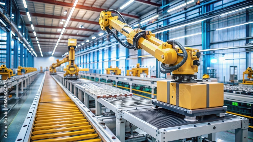 Poster advanced robotic sorting machine in modern industrial facility