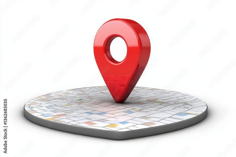Poster Red location marker on a stylized map representing navigation and direction in urban settings