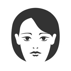Abstract minimalist portrait of a female face. Haircut, lips, nose, eyes and eyebrows. Woman face icon. Vector illustration