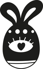 doodle boho groovy easter Cartoon-style rabbit face with bold graphic features.