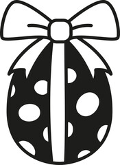 doodle boho groovy easter Black and white egg with polka dots and a bow design.