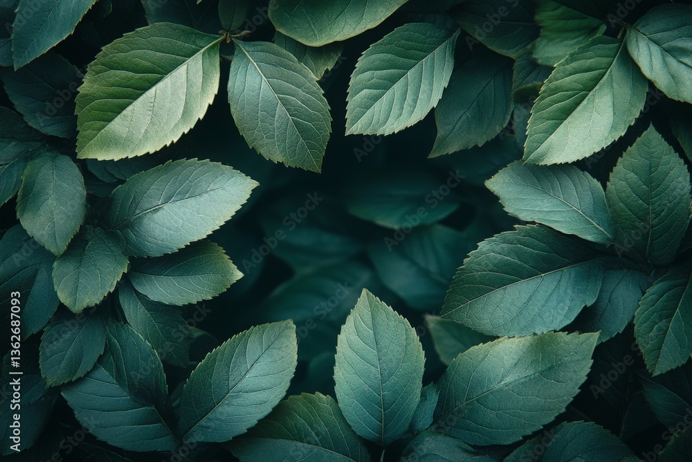 Poster layers of green leaves create a natural frame highlighting the beauty of foliage in a serene setting