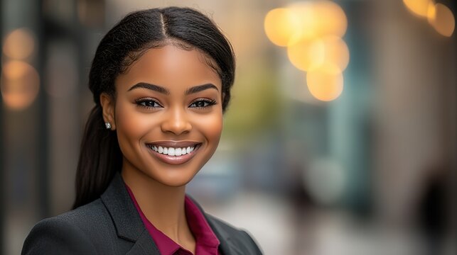 pretty black African businesswoman confident look at modern office 