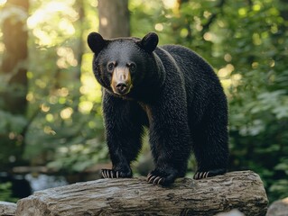 Majestic Black Bear Stance in a Lush Forest Environment Scenery Portrait
