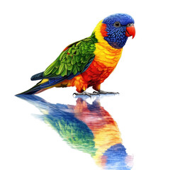 Rainbow Lorikeet: This vibrant portrait showcases a Rainbow Lorikeet, its colorful plumage reflected beautifully in a puddle, creating a visually stunning composition