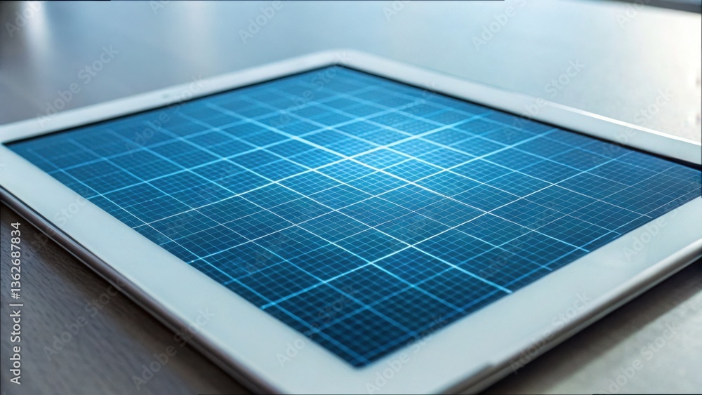 Poster high tech digital grid overlay on tablet screen with bright colors