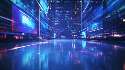 Fototapeta premium Dynamic futuristic cityscape urban environment digital art nighttime perspective technology innovation