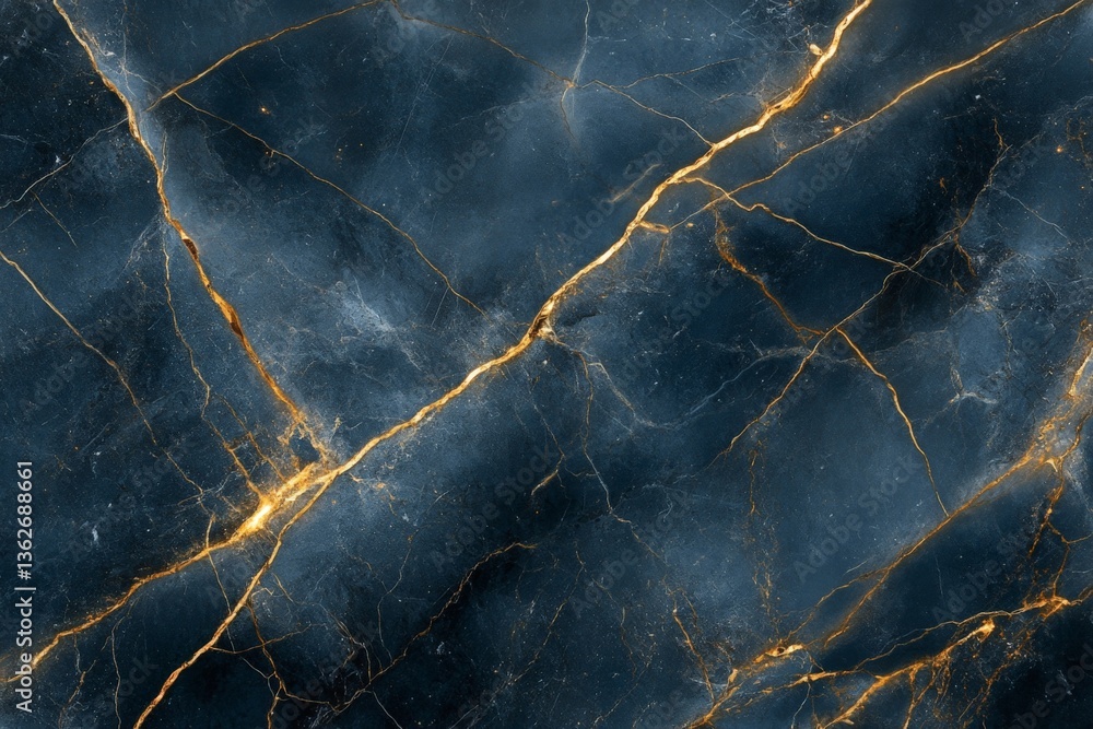 Poster Dark blue marble surface with golden veins creating an elegant and luxurious design ideal for various interior applications