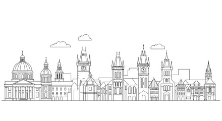 Obraz premium Black and white line art of European city skyline