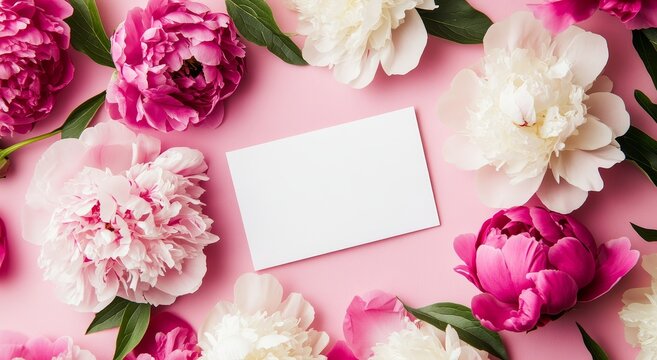 Vibrant peonies are arranged on a pastel pink backdrop to commemorate the arrival of spring