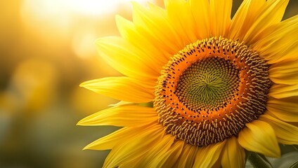 Obraz premium Vibrant Yellow Sunflower Close Up in Golden Sunlight A stunning summer bloom