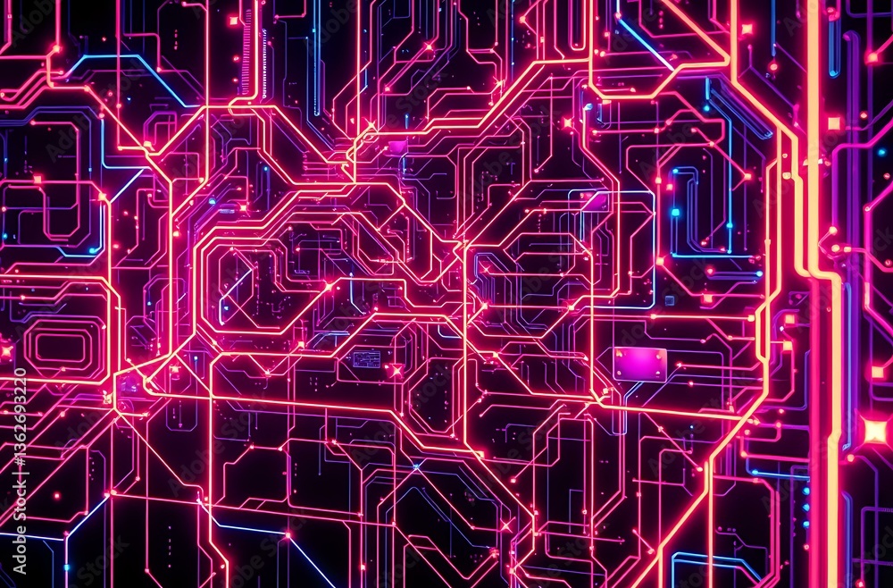 Poster abstract futuristic technology circuit board design in cyberpunk v2.0 style