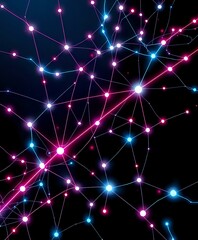Fototapeta premium Futuristic Cyberpunk Network Art - Vibrant Neon Interconnected Lines Design