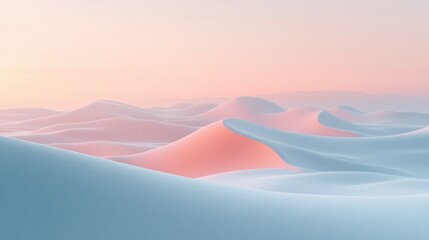 Pastel-hued desert landscape at sunrise, smooth sand dunes