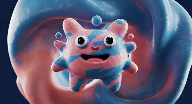 Cartoon character with pink and blue swirl design render