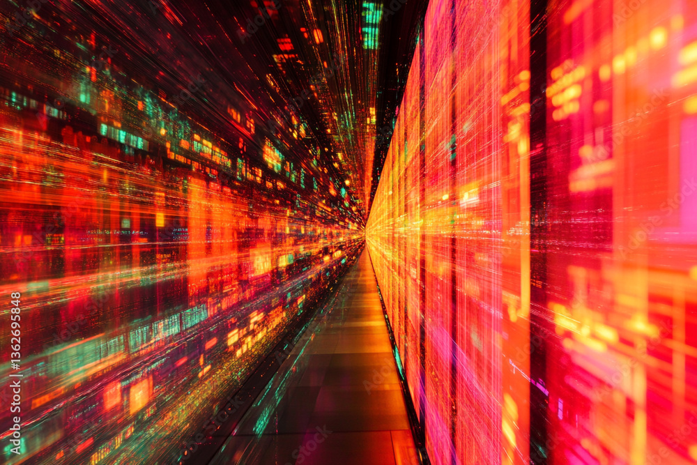 Poster abstract tunnel with glowing red and green lights creating a futuristic and technological feel