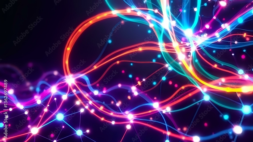 Poster cyberpunk neon abstract art: dynamic shapes and lines