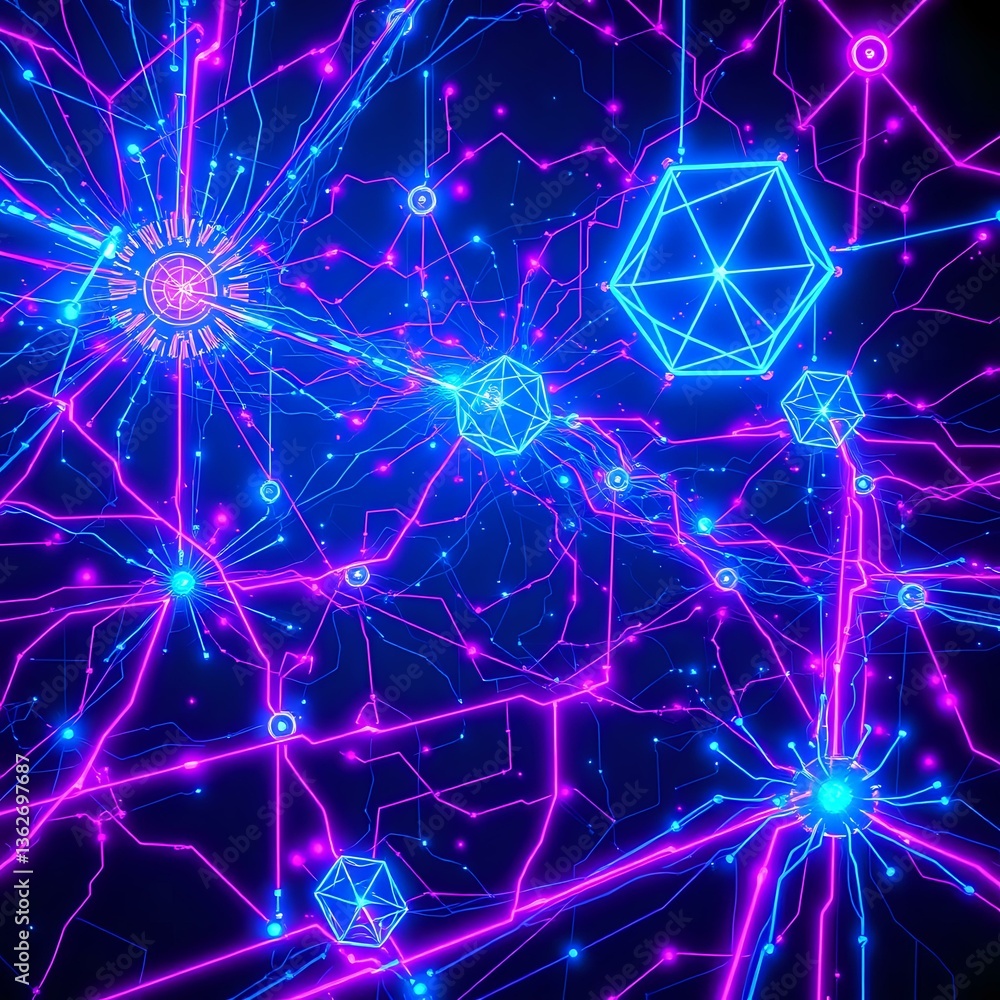 Poster cyberpunk abstract technology scene with futuristic neon networks